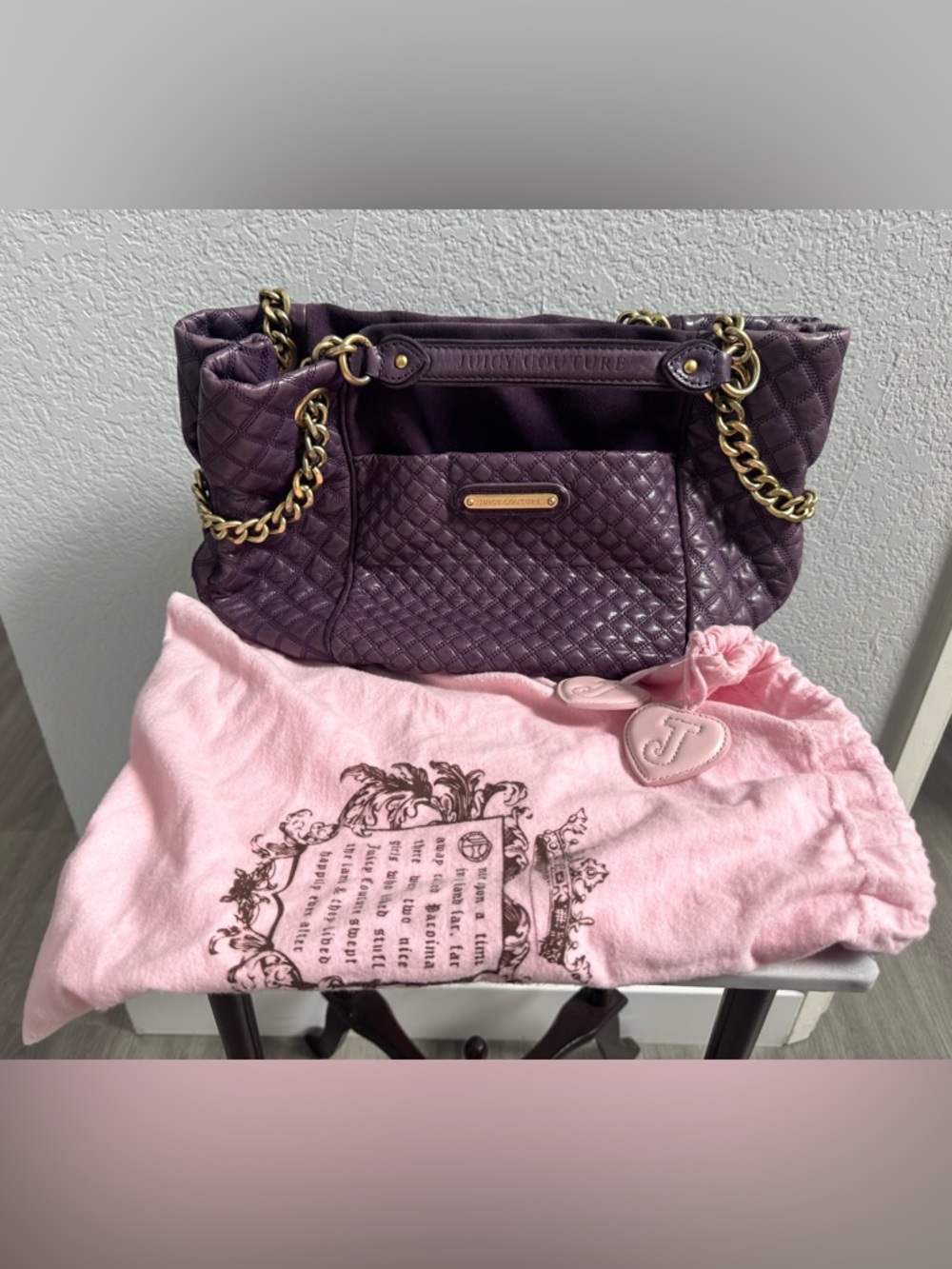 Juicy Couture Quilted Purple Shoulder Bag with Gold Chain